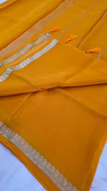 Yellow  plain Mysore crepe Silk
