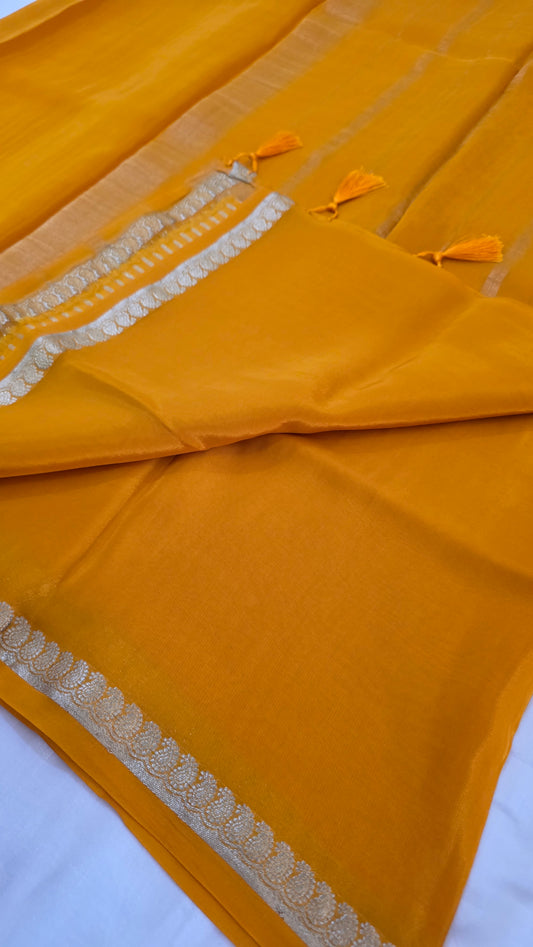 Yellow  plain Mysore crepe Silk