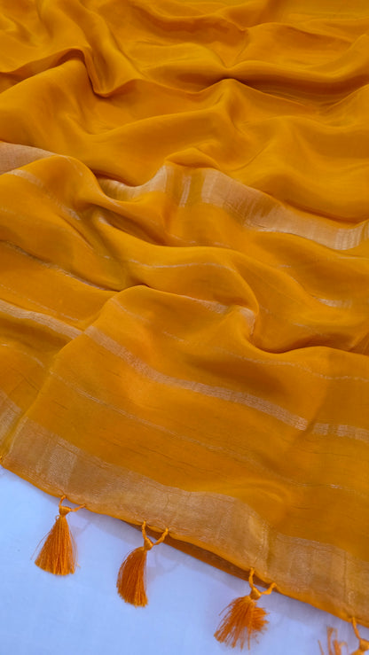 Yellow  plain Mysore crepe Silk
