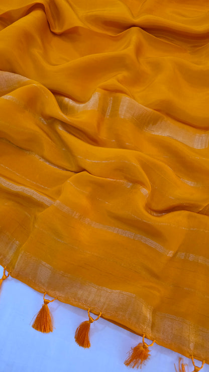Yellow  plain Mysore crepe Silk