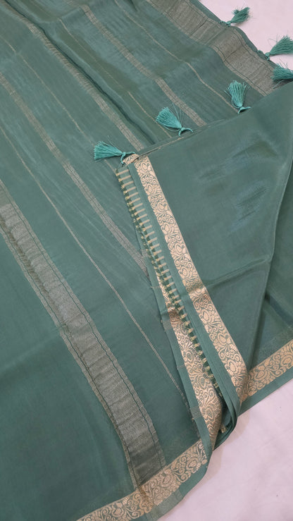 Green plain Mysore crepe Silk