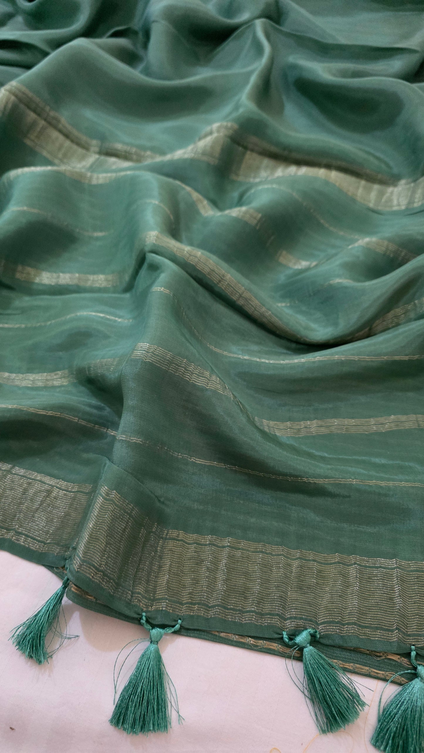 Green plain Mysore crepe Silk