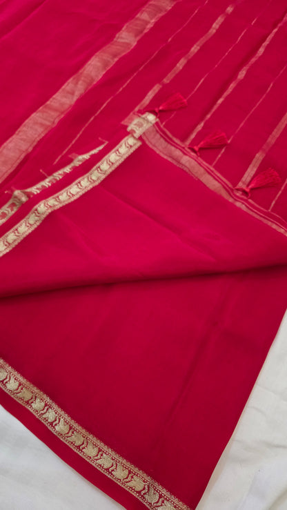Red plain Mysore crepe Silk