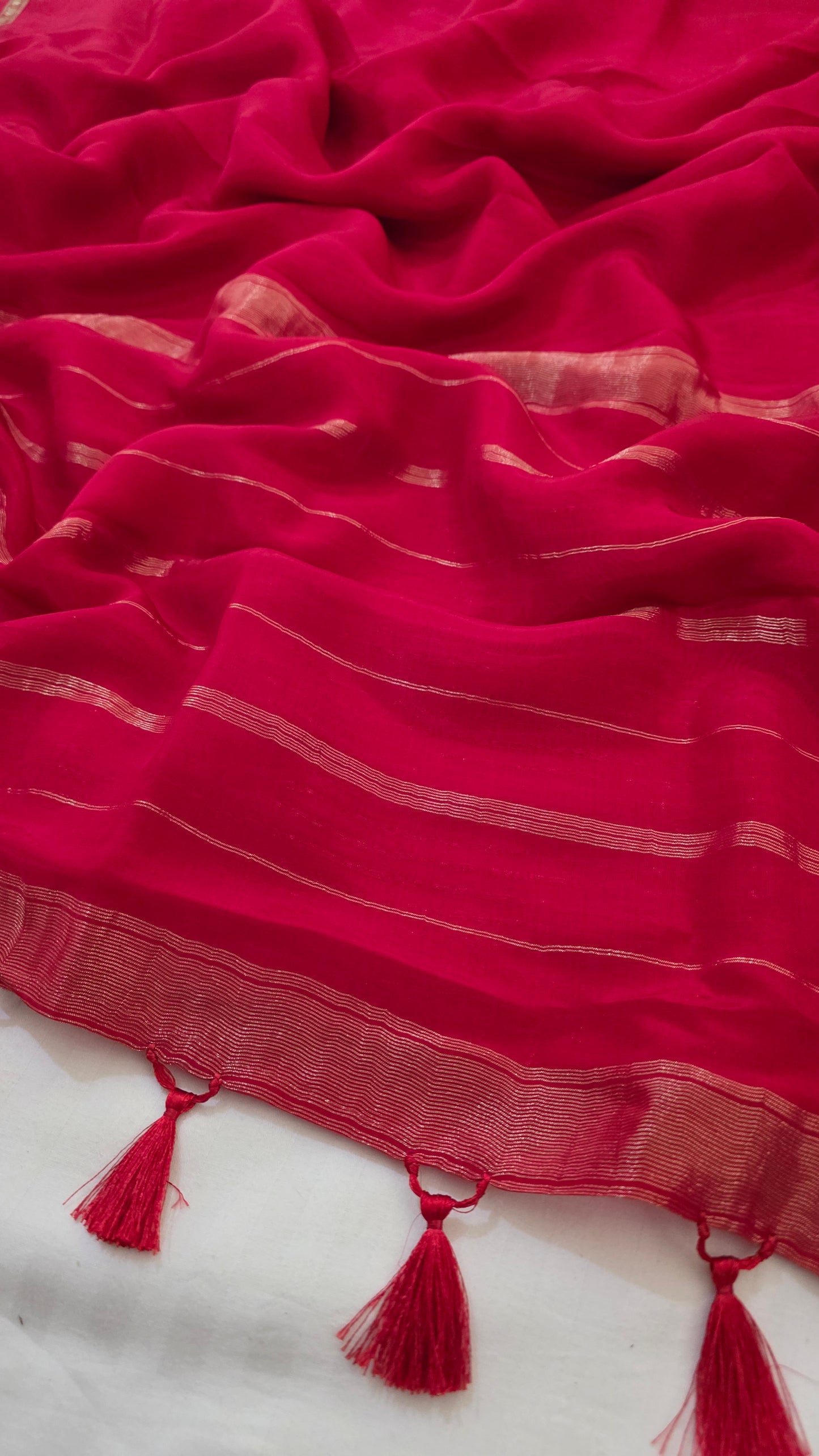 Red plain Mysore crepe Silk
