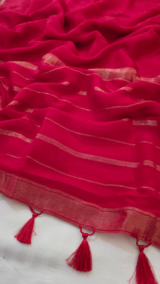 Red plain Mysore crepe Silk