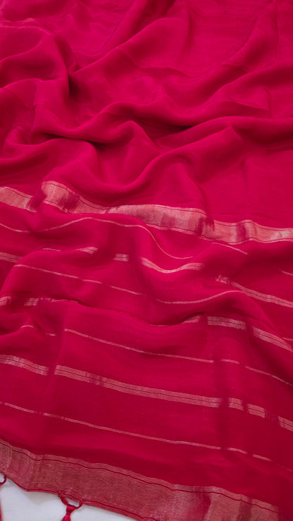 Red plain Mysore crepe Silk
