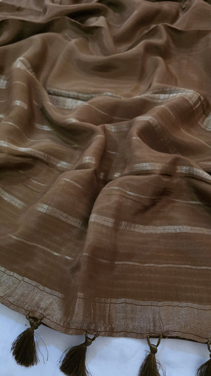 Brown  plain Mysore crepe Silk
