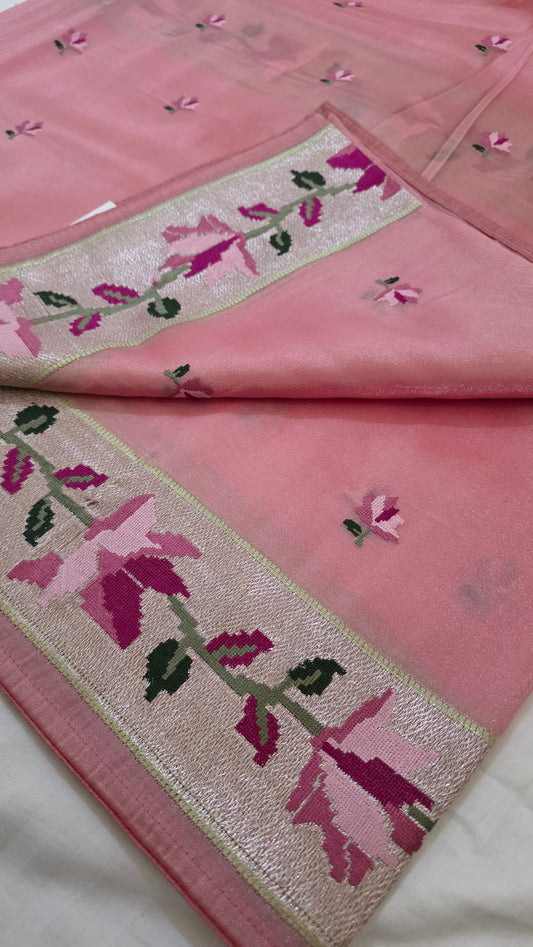 Blush pink Paithani border Tissue Silk Saree