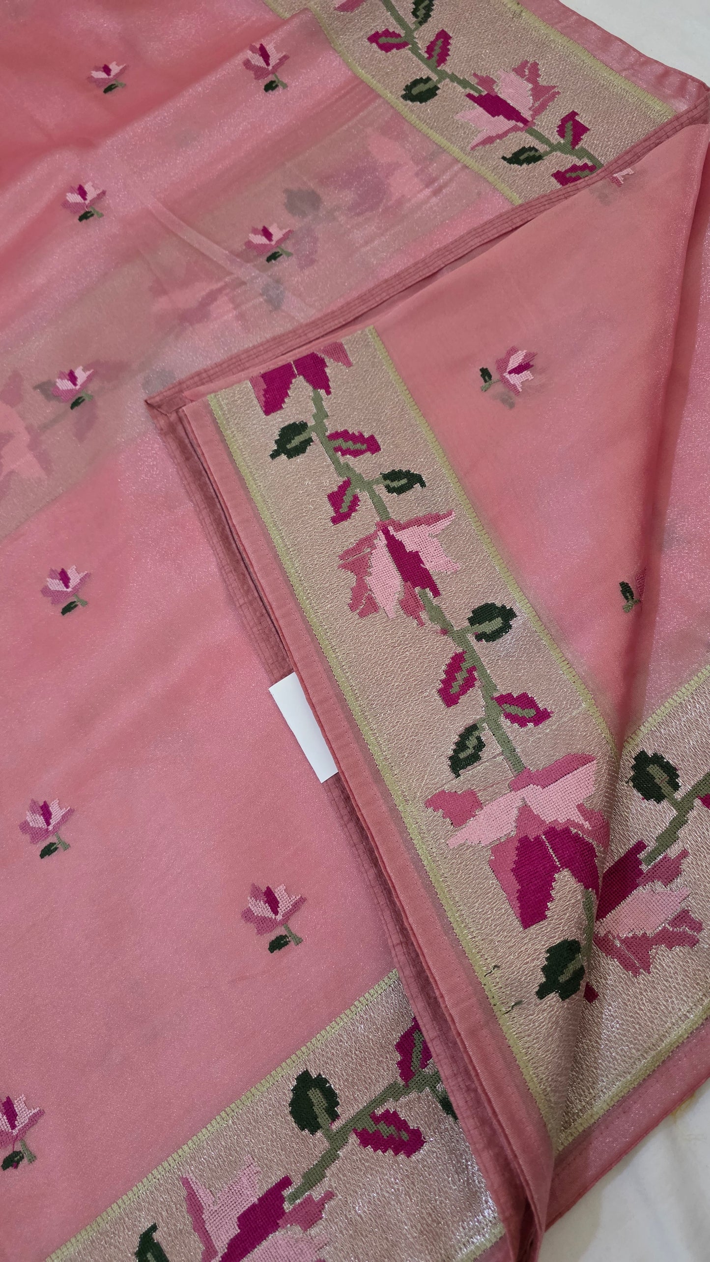 Blush pink Paithani border Tissue Silk Saree