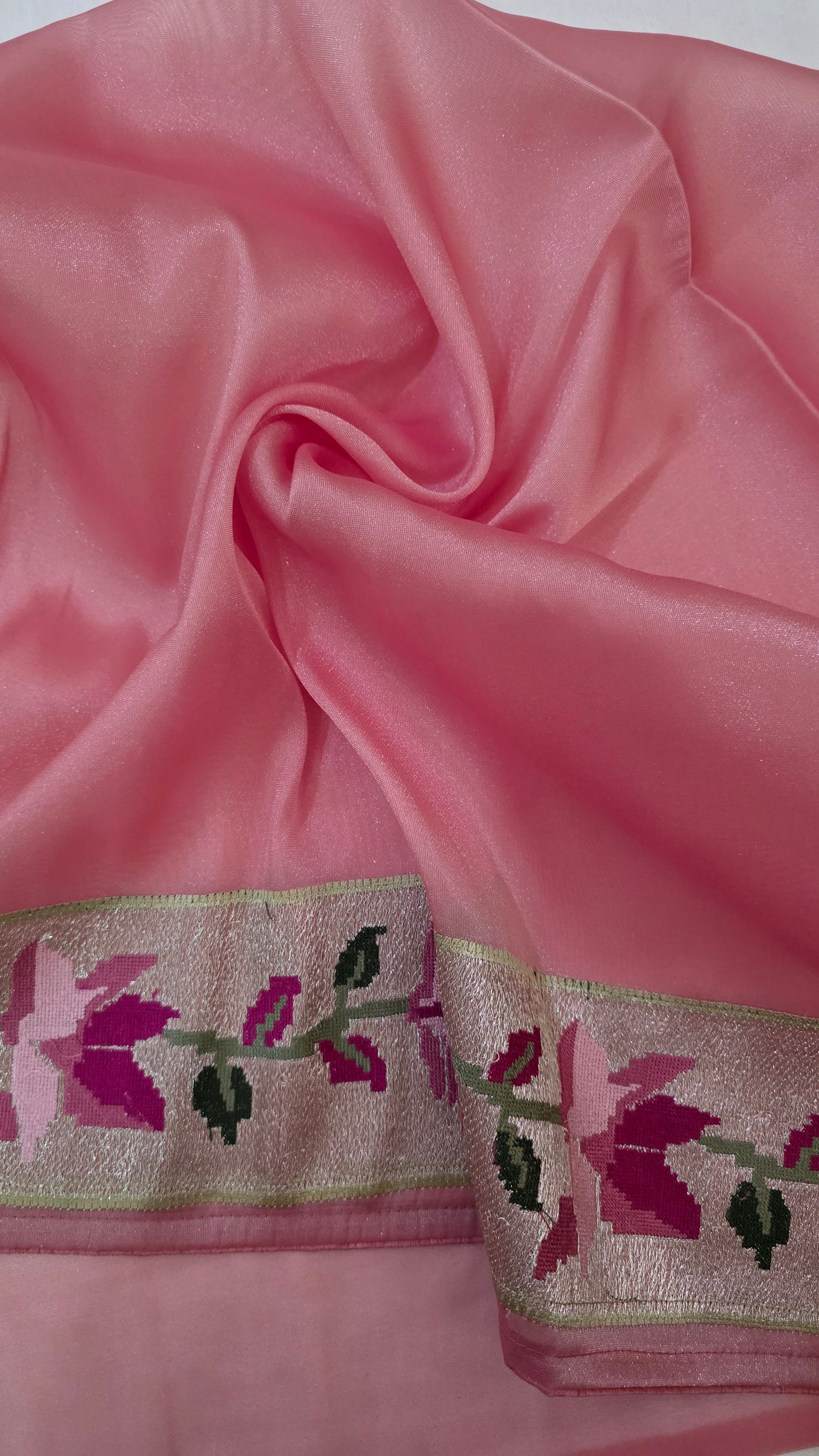 Blush pink Paithani border Tissue Silk Saree