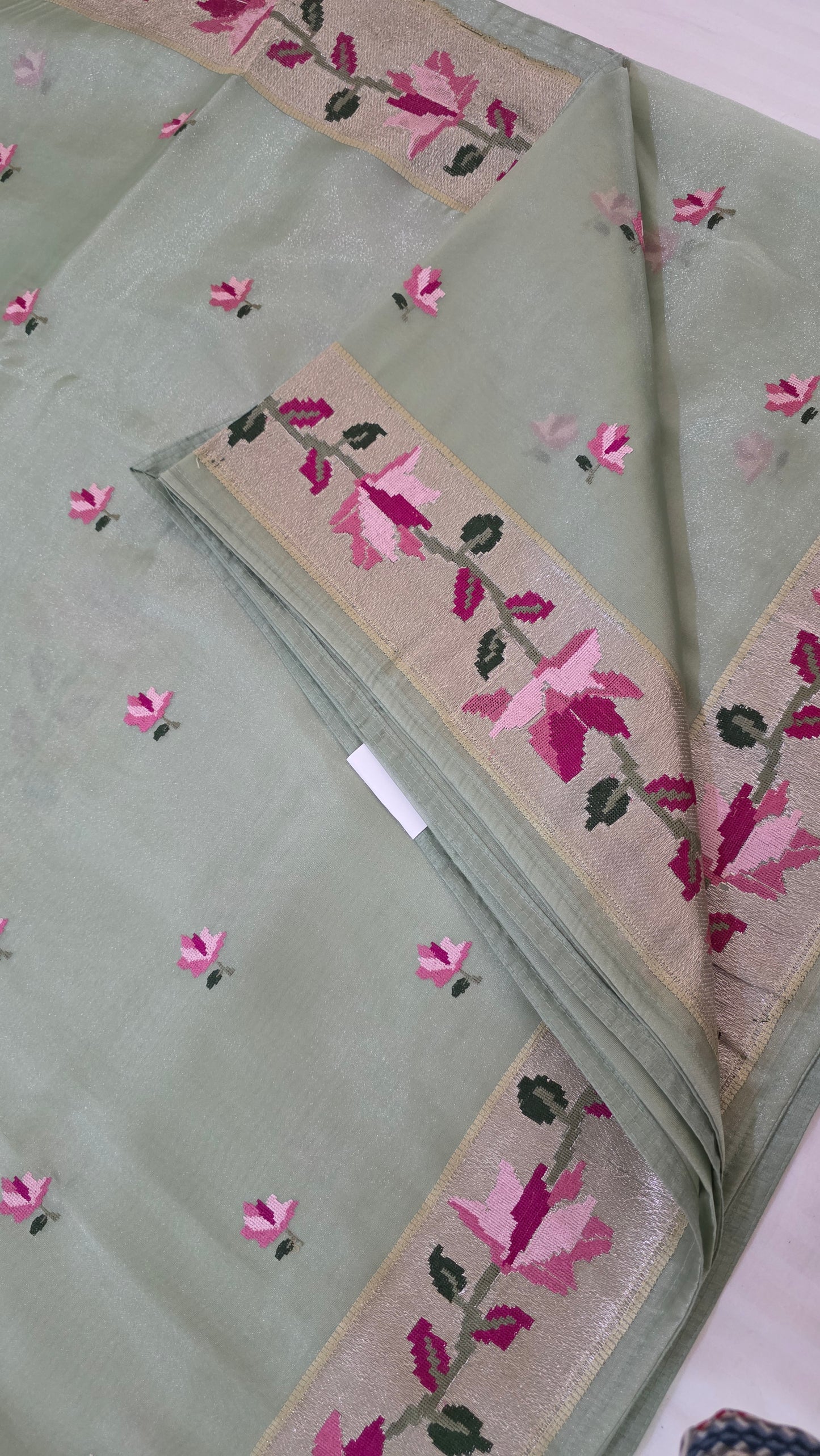 Green Paithani border Tissue Silk Saree