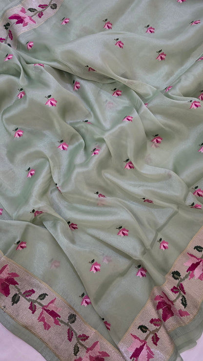 Green Paithani border Tissue Silk Saree