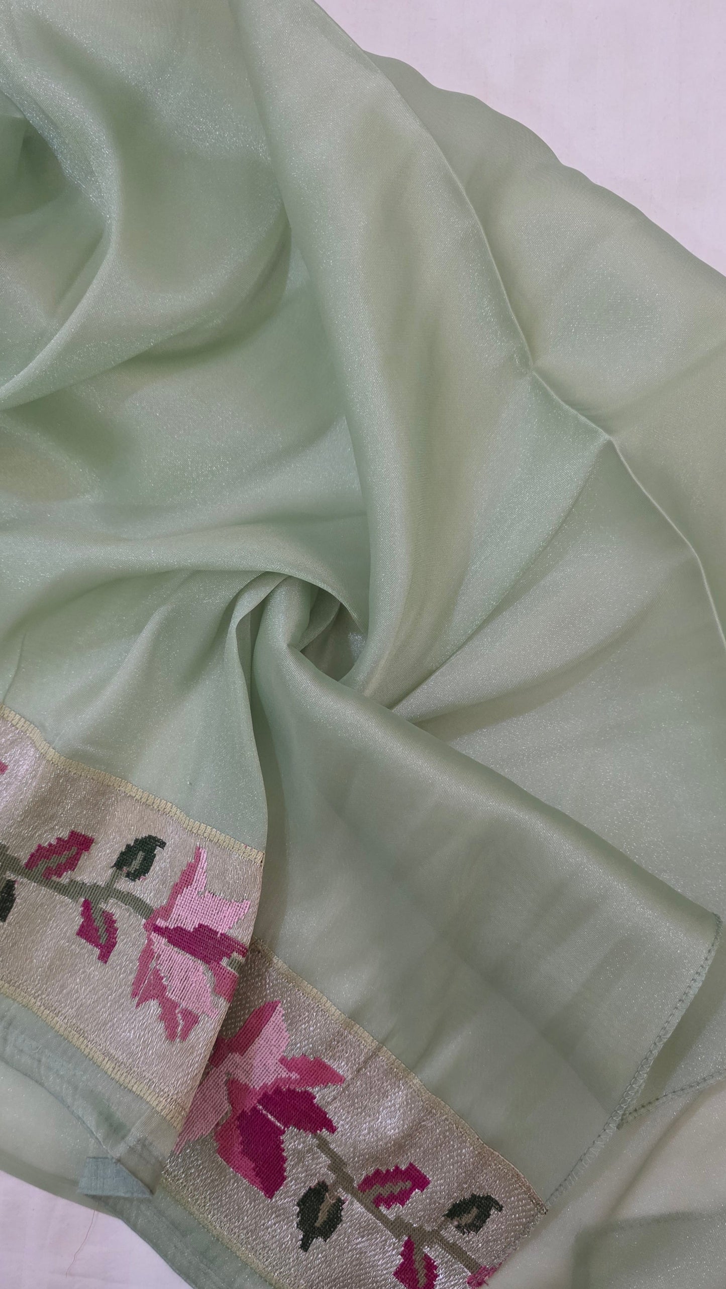 Green Paithani border Tissue Silk Saree