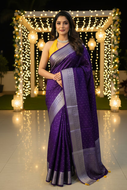 Purple Banarasi silk Saree