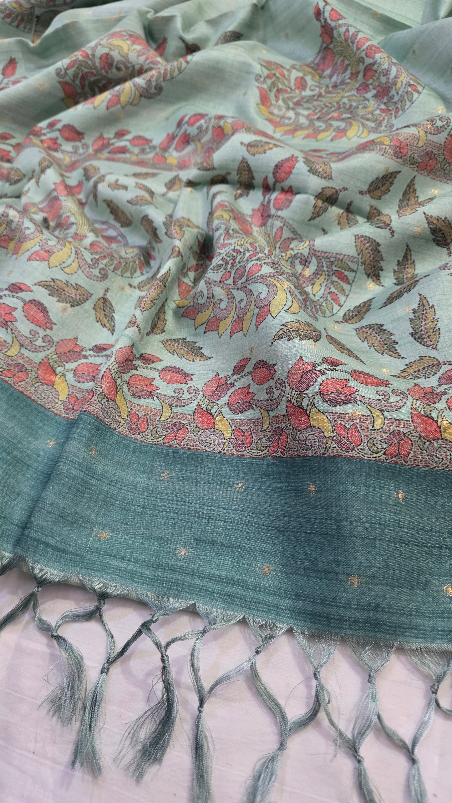 Sea Green Madhubani Semi Tussar Silk Saree