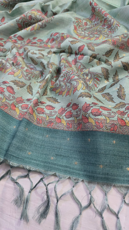 Sea Green Madhubani Semi Tussar Silk Saree