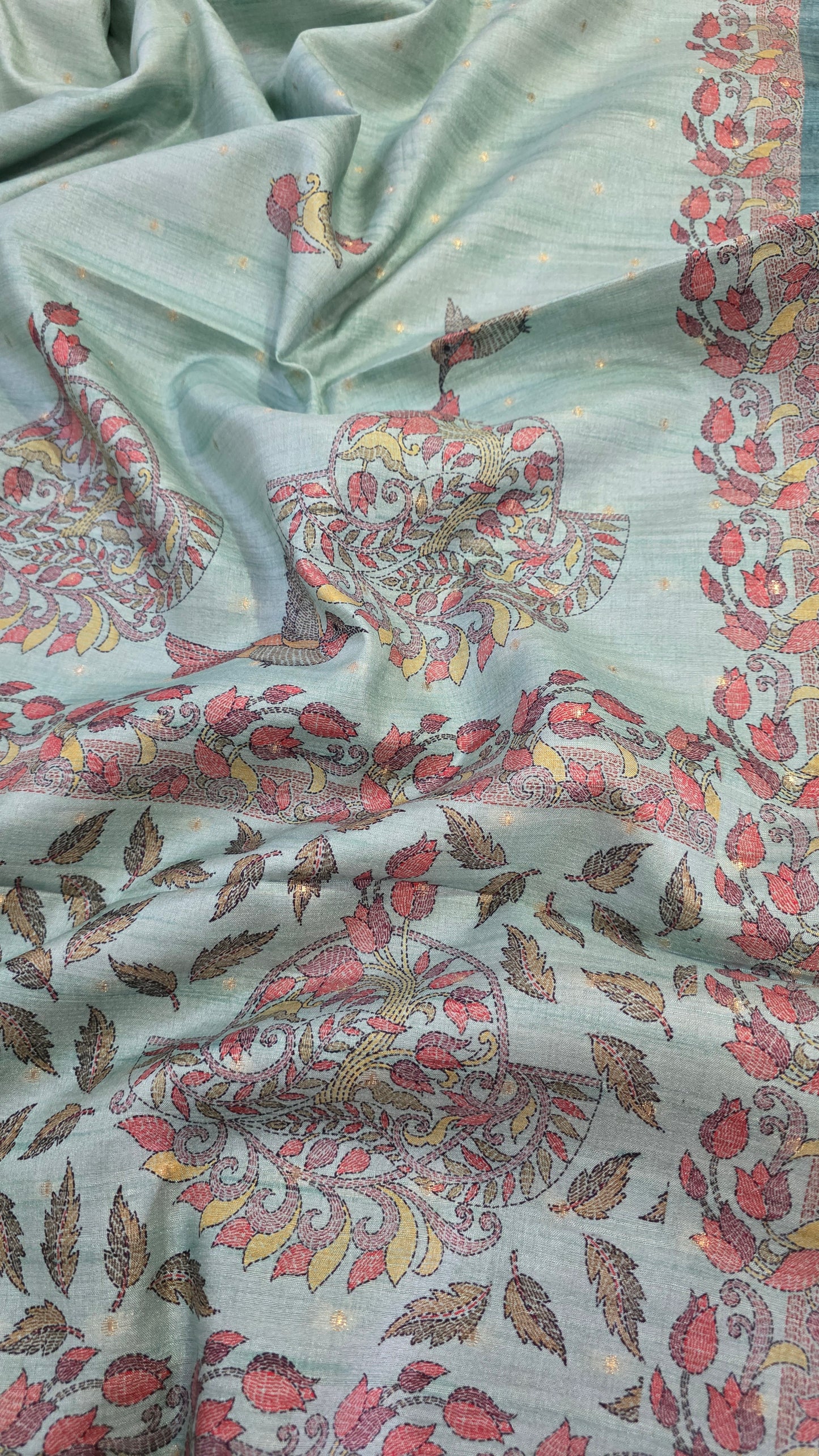 Sea Green Madhubani Semi Tussar Silk Saree