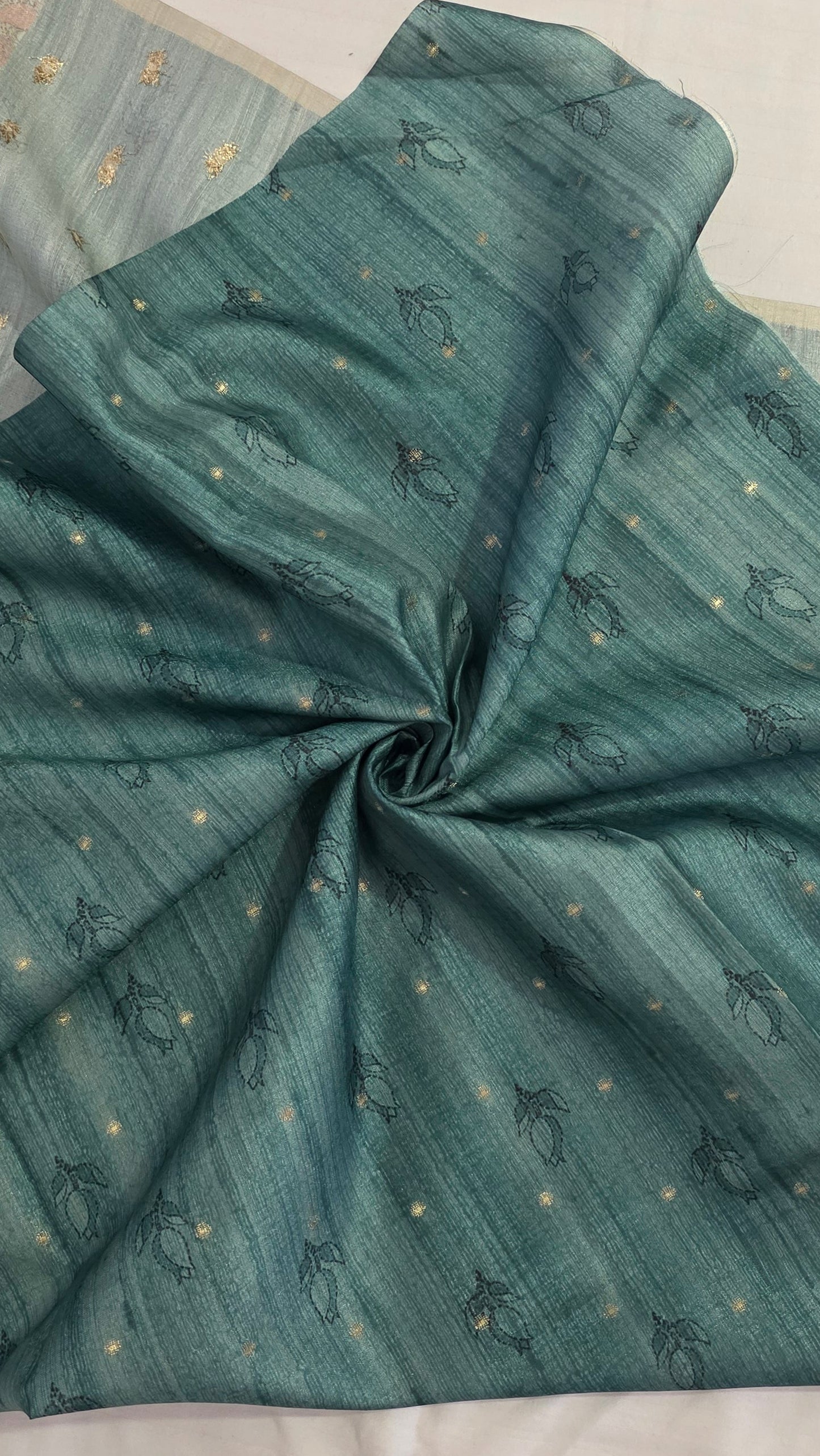Sea Green Madhubani Semi Tussar Silk Saree