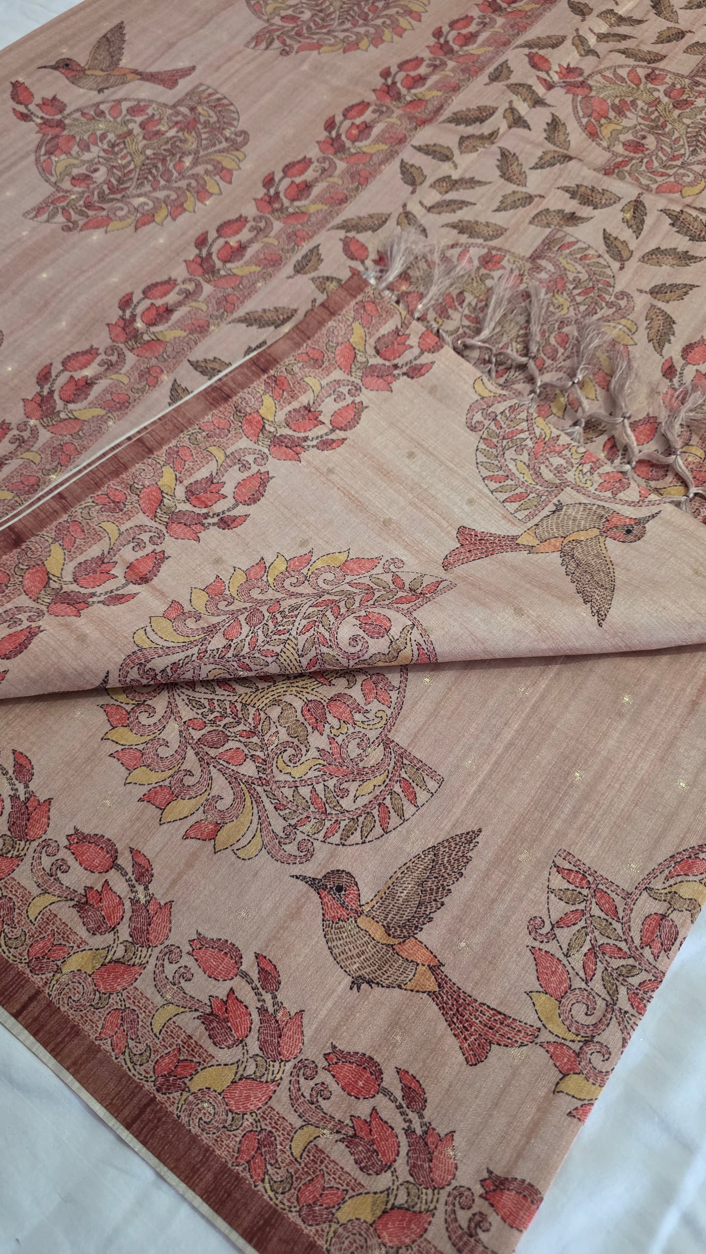 Sandalwood Madhubani Semi Tussar Silk Saree