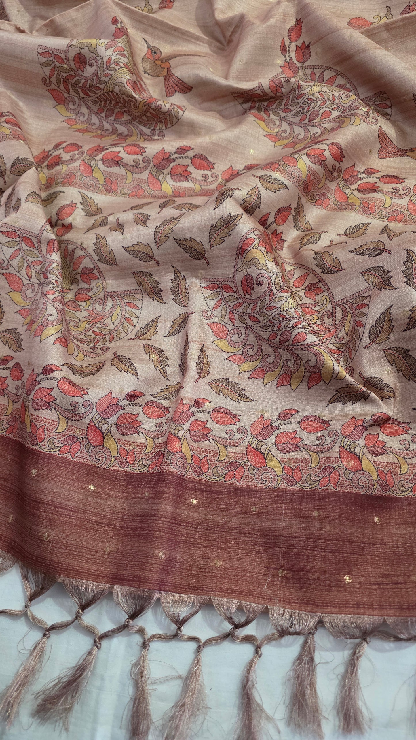 Sandalwood Madhubani Semi Tussar Silk Saree