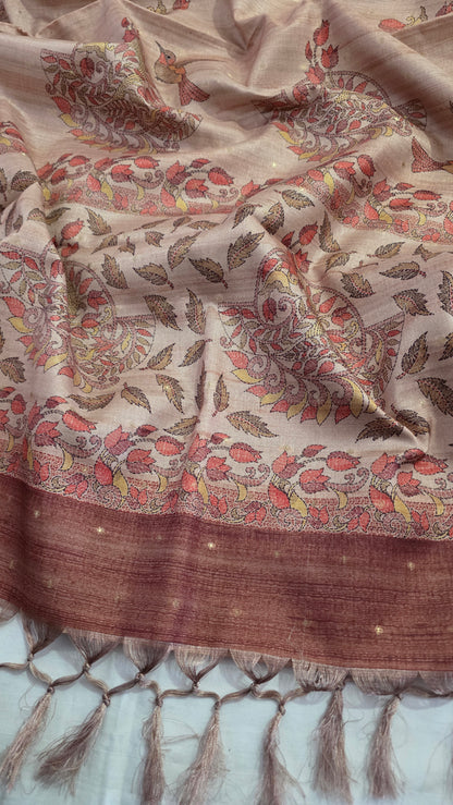 Sandalwood Madhubani Semi Tussar Silk Saree