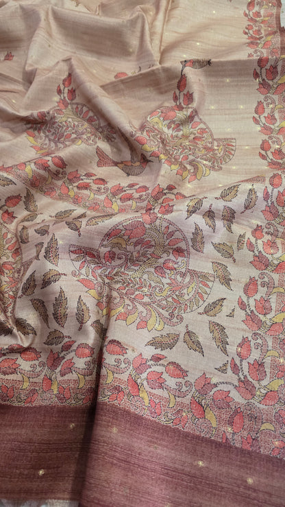 Sandalwood Madhubani Semi Tussar Silk Saree