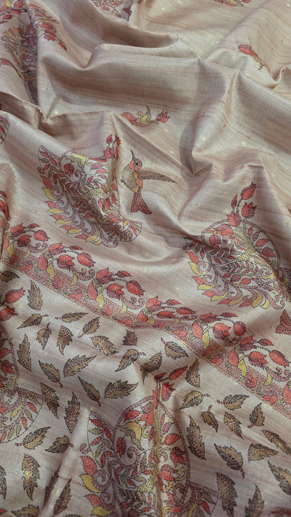 Sandalwood Madhubani Semi Tussar Silk Saree