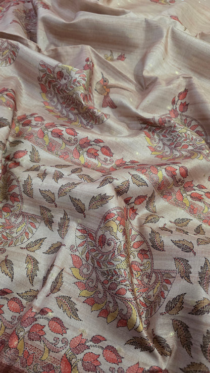 Sandalwood Madhubani Semi Tussar Silk Saree