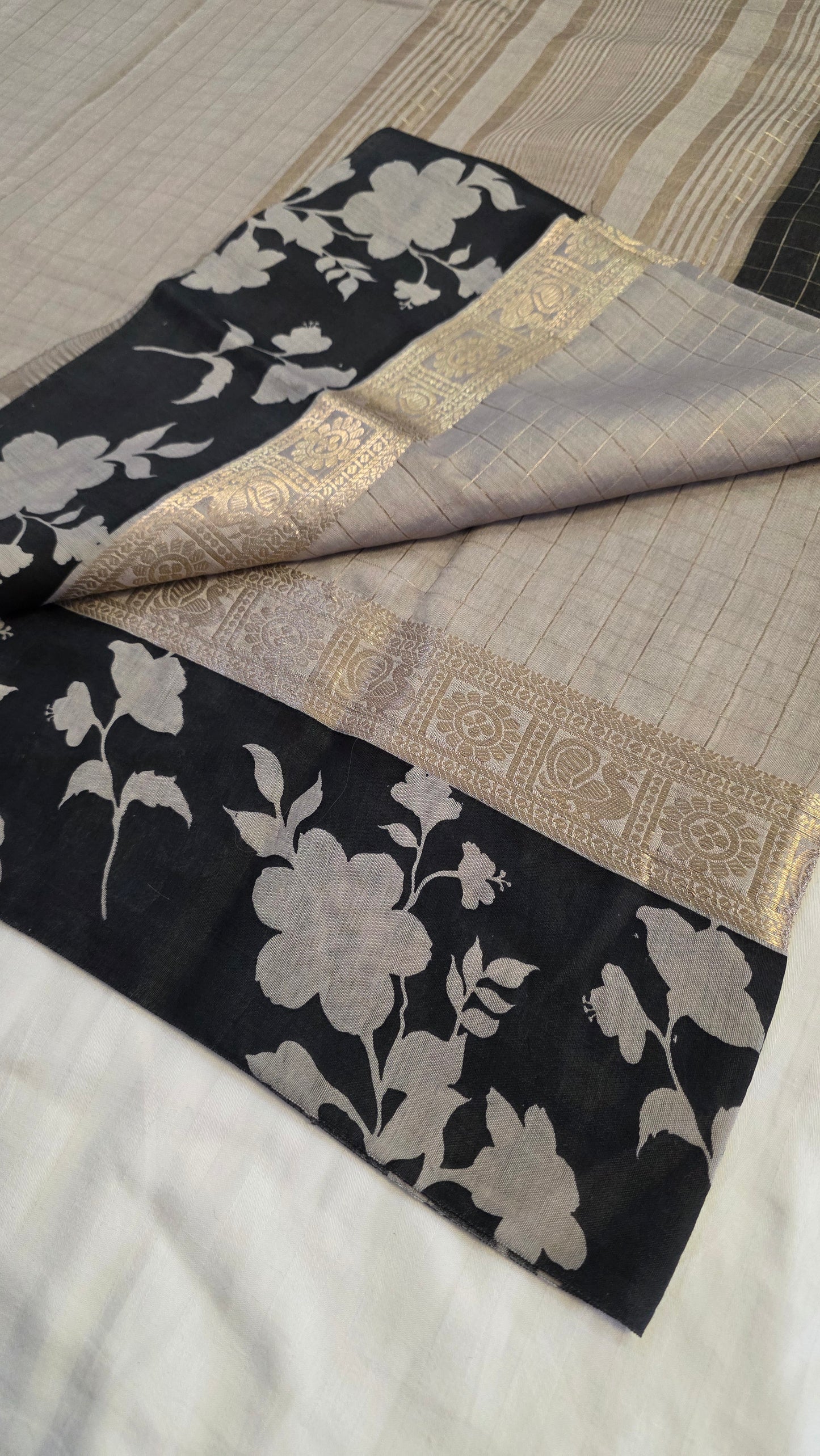 Grey floral Viscose Silk saree