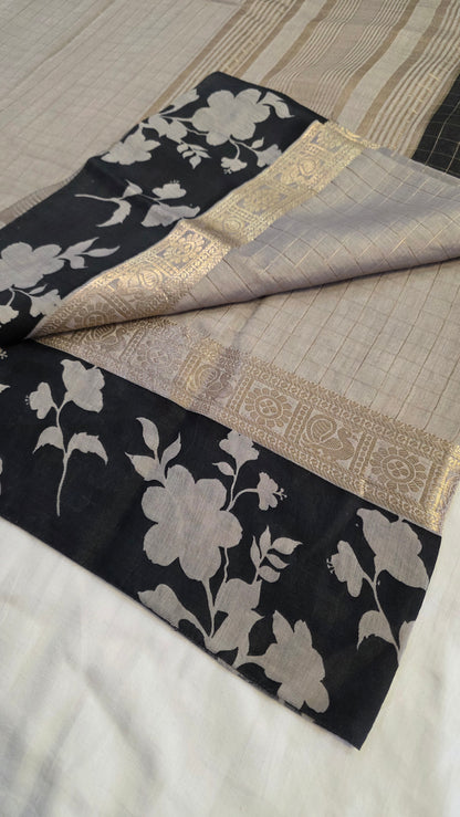 Grey floral Viscose Silk saree