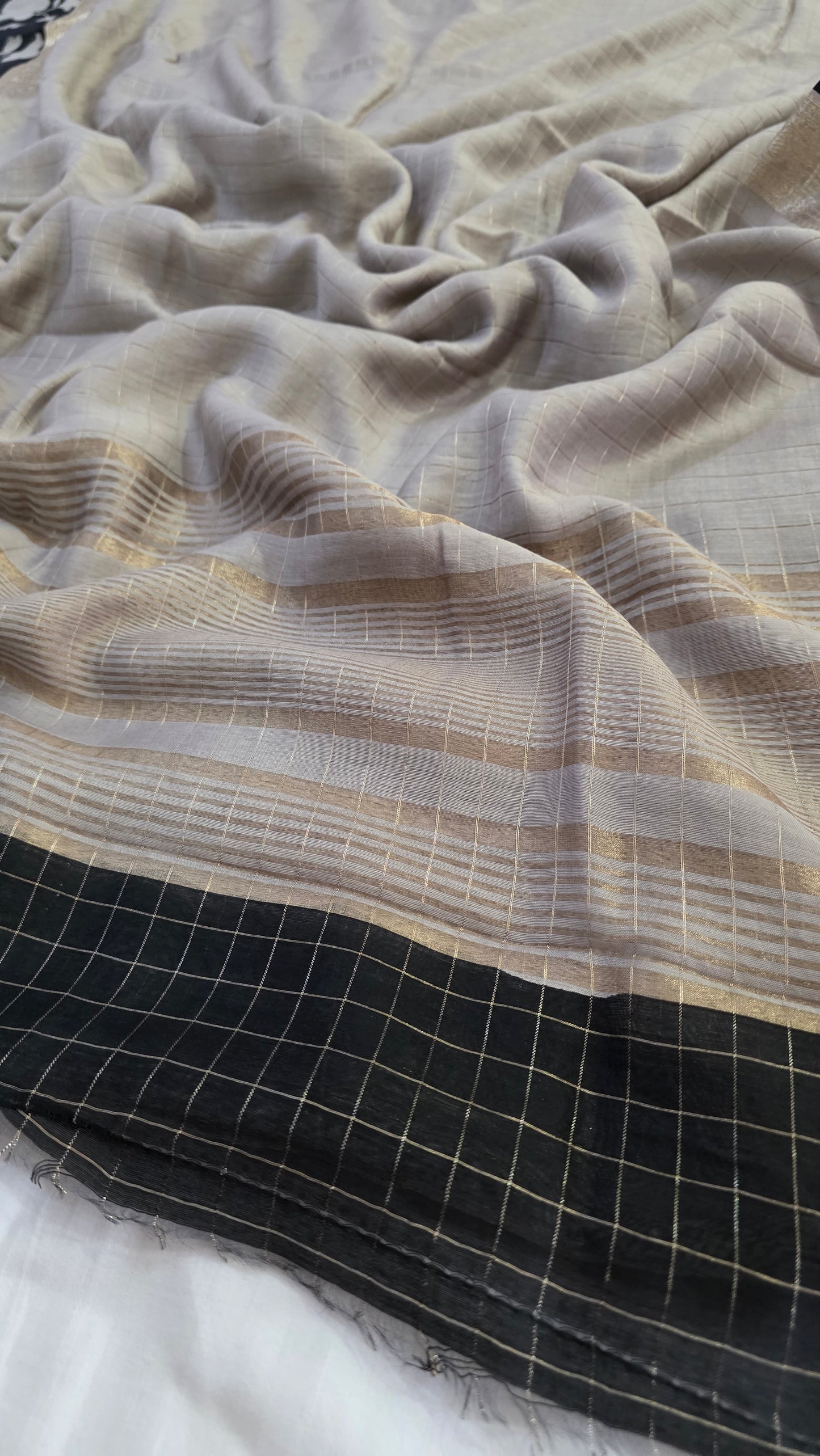 Grey floral Viscose Silk saree