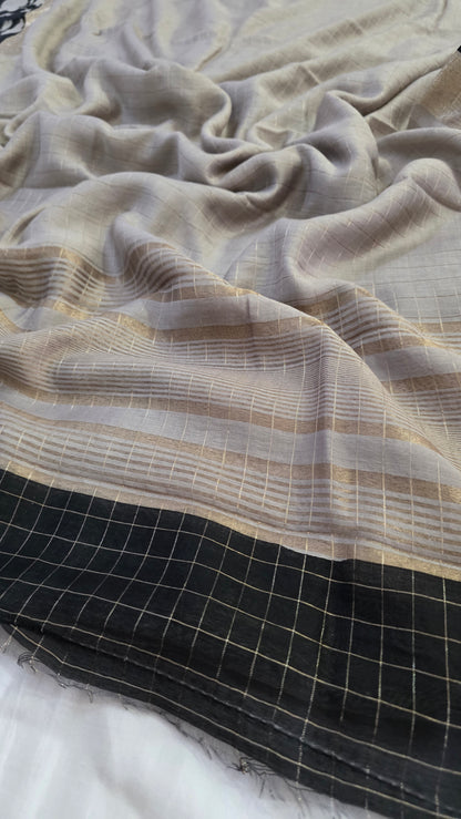 Grey floral Viscose Silk saree