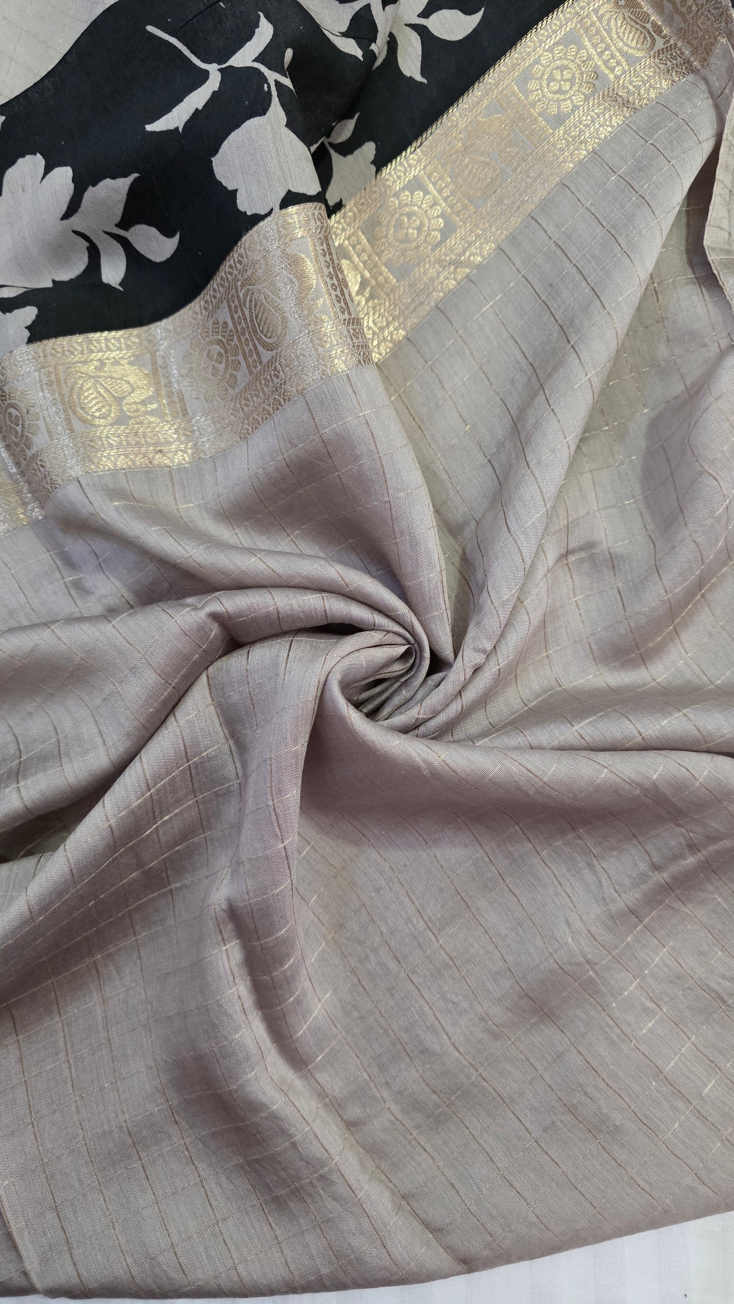 Grey floral Viscose Silk saree