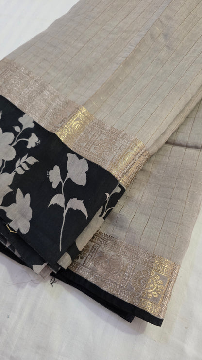 Grey floral Viscose Silk saree