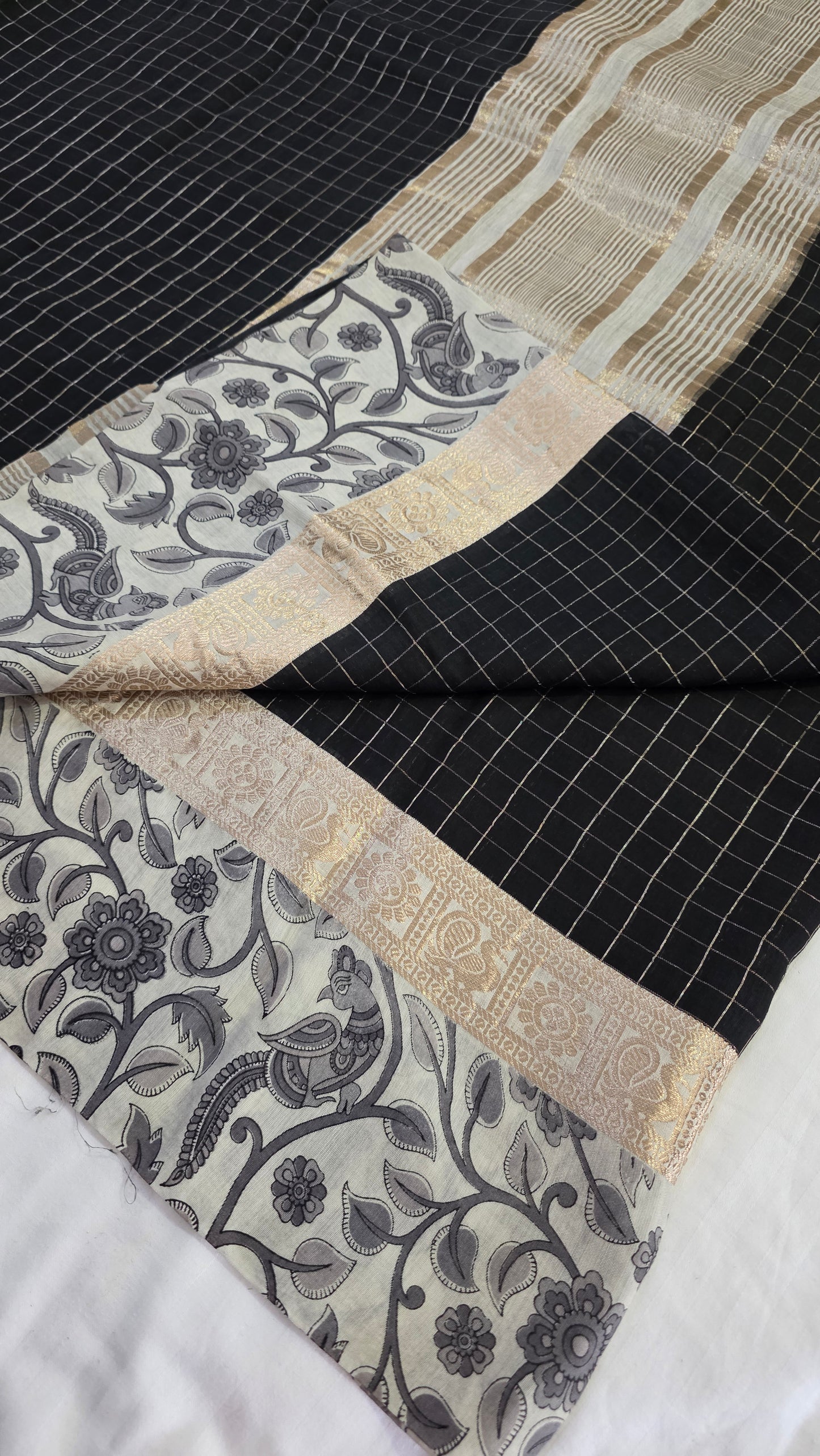 Black kalamkari Viscose Silk saree