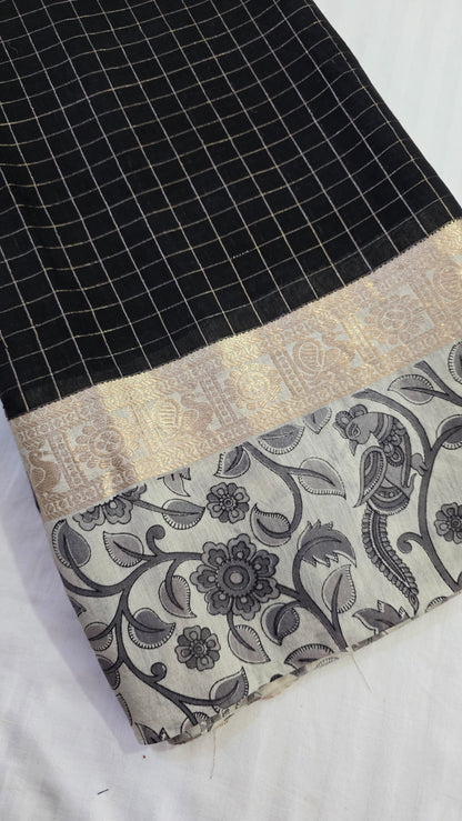 Black kalamkari Viscose Silk saree