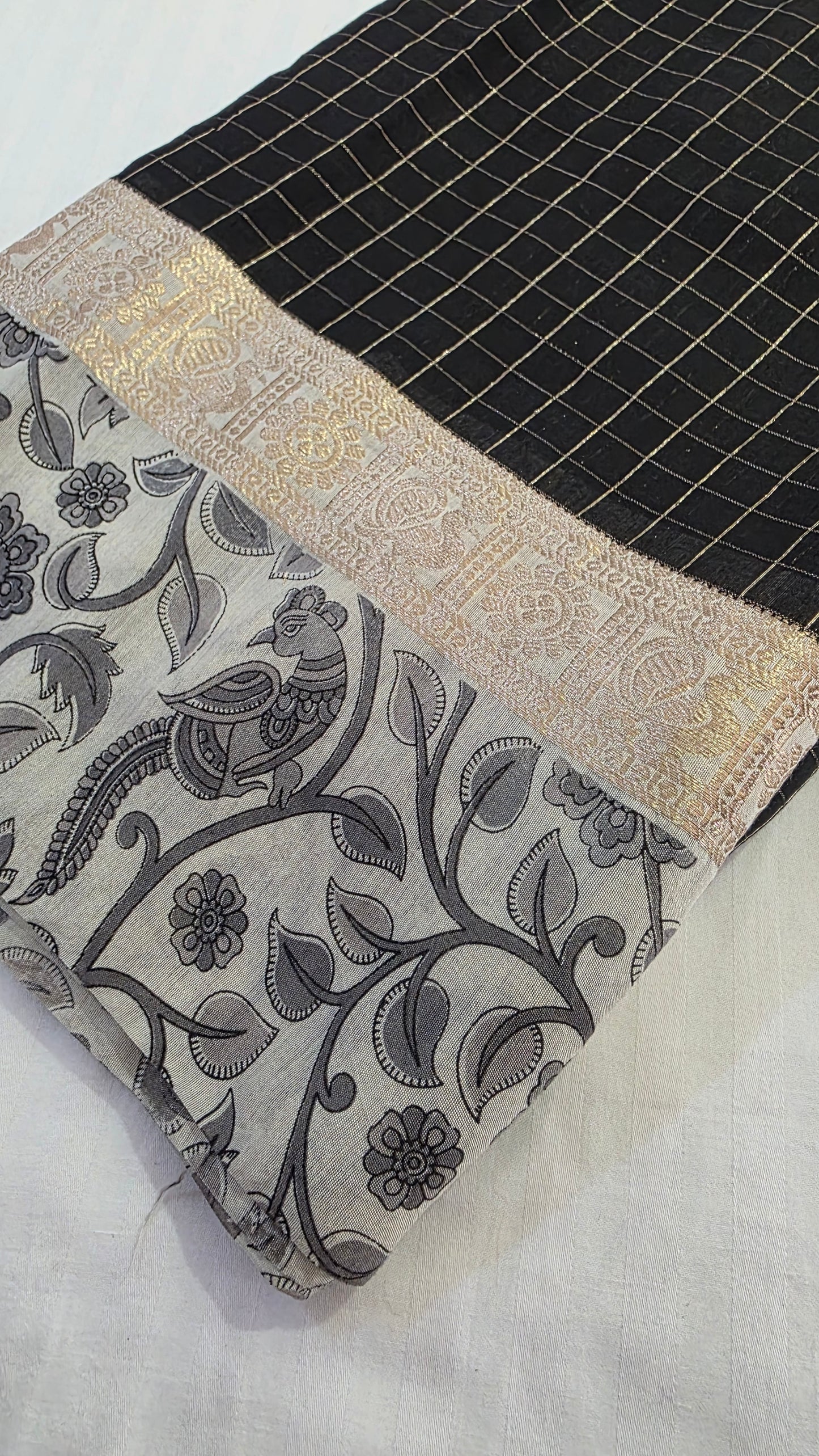 Black kalamkari Viscose Silk saree