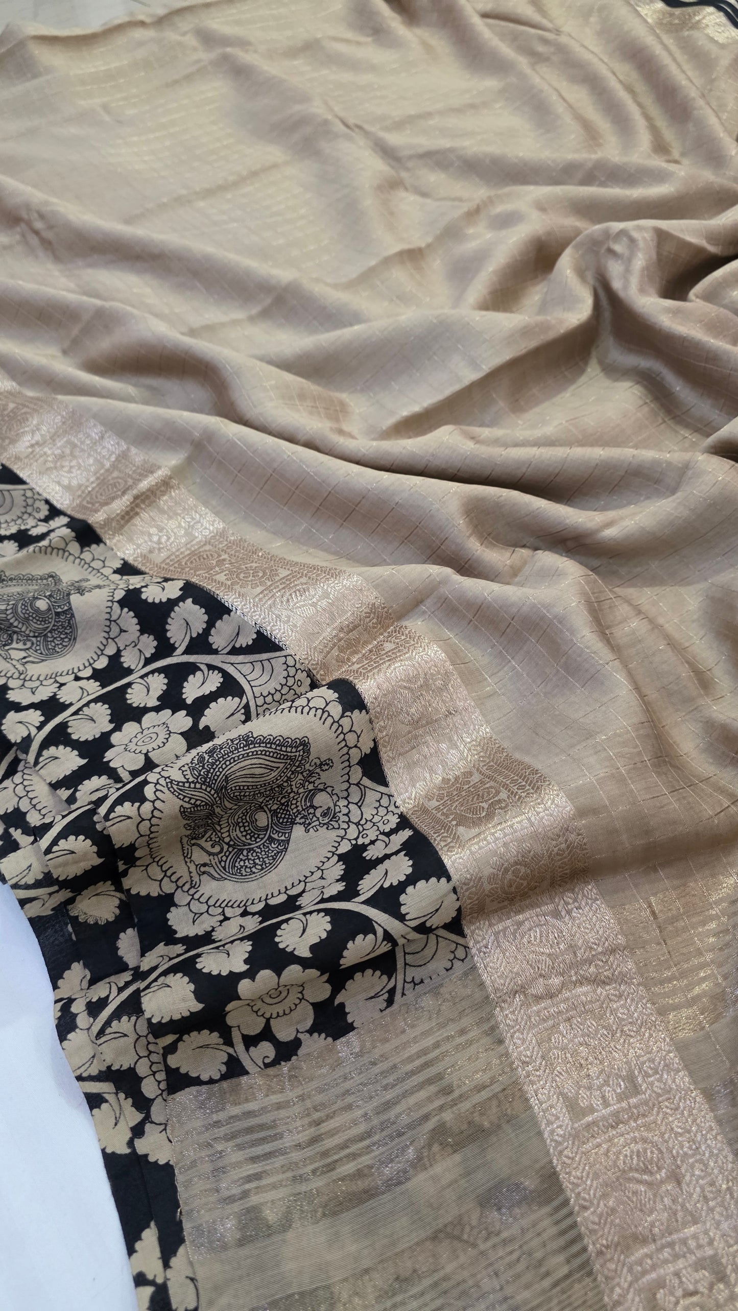 Beige kalamkari Viscose Silk saree