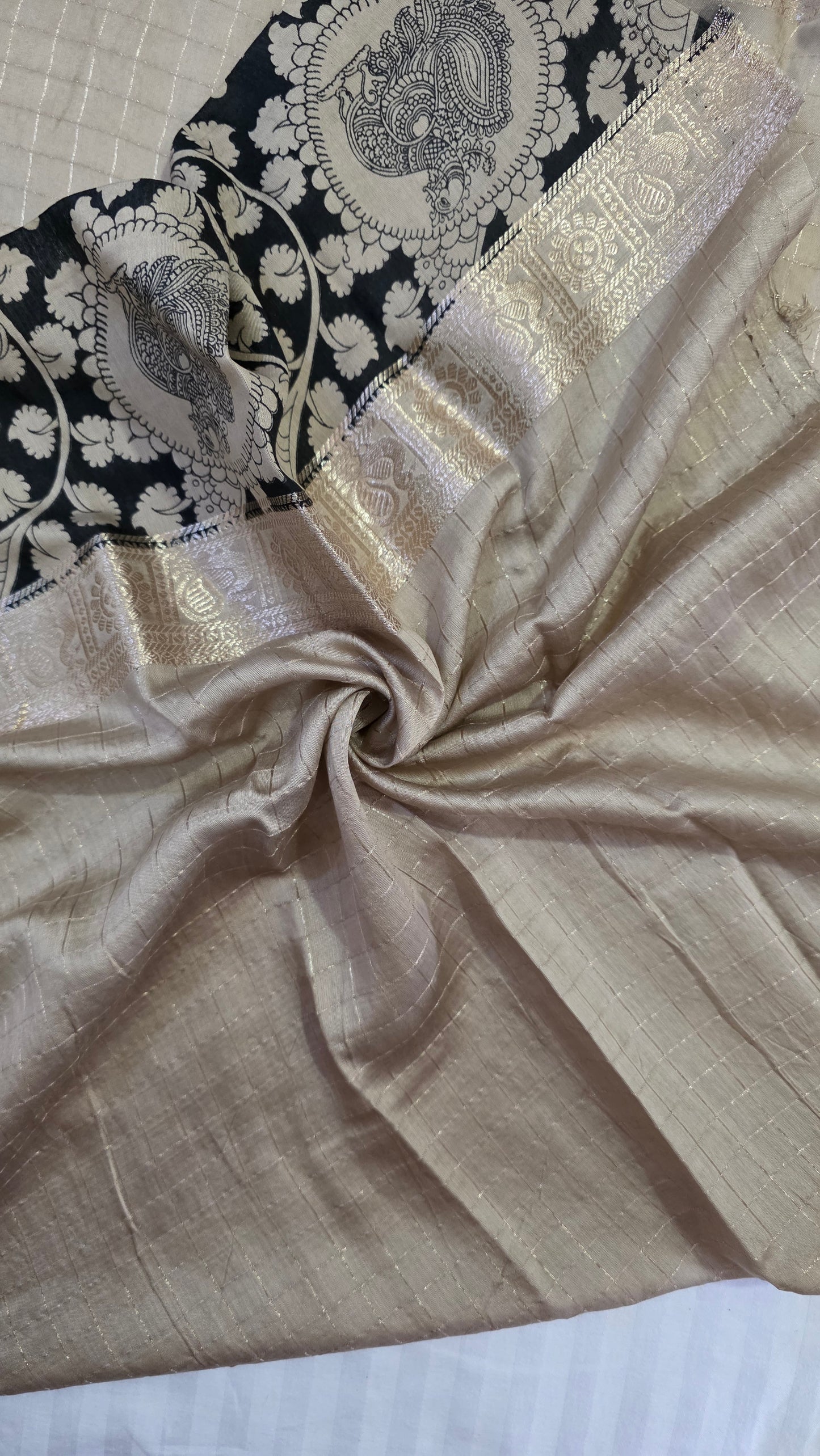 Beige kalamkari Viscose Silk saree