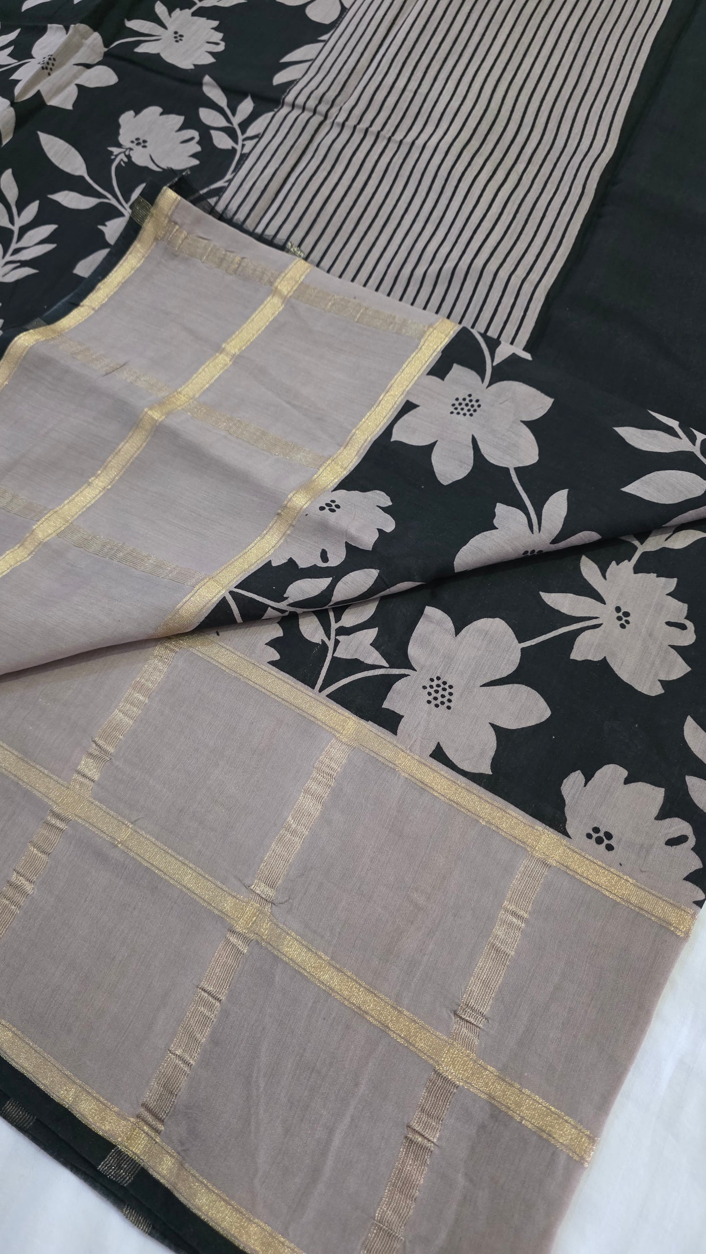 Black floral Viscose Silk saree
