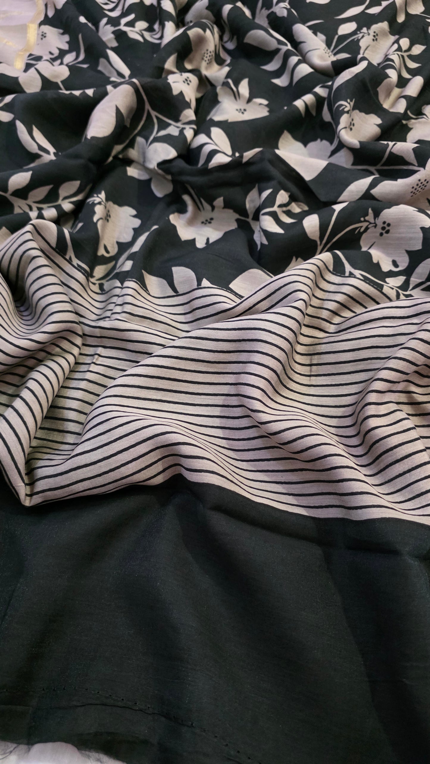 Black floral Viscose Silk saree