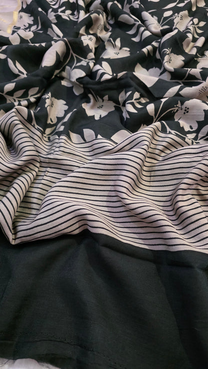 Black floral Viscose Silk saree