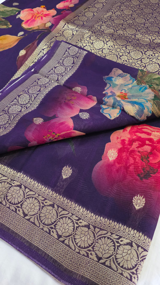 Purple Tussar silk with Banarasi Pallu