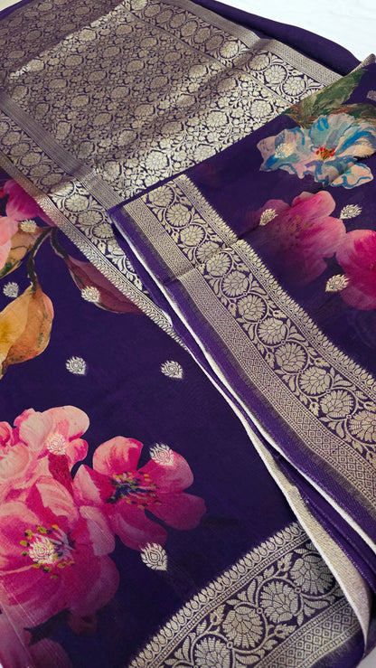 Purple Tussar silk with Banarasi Pallu