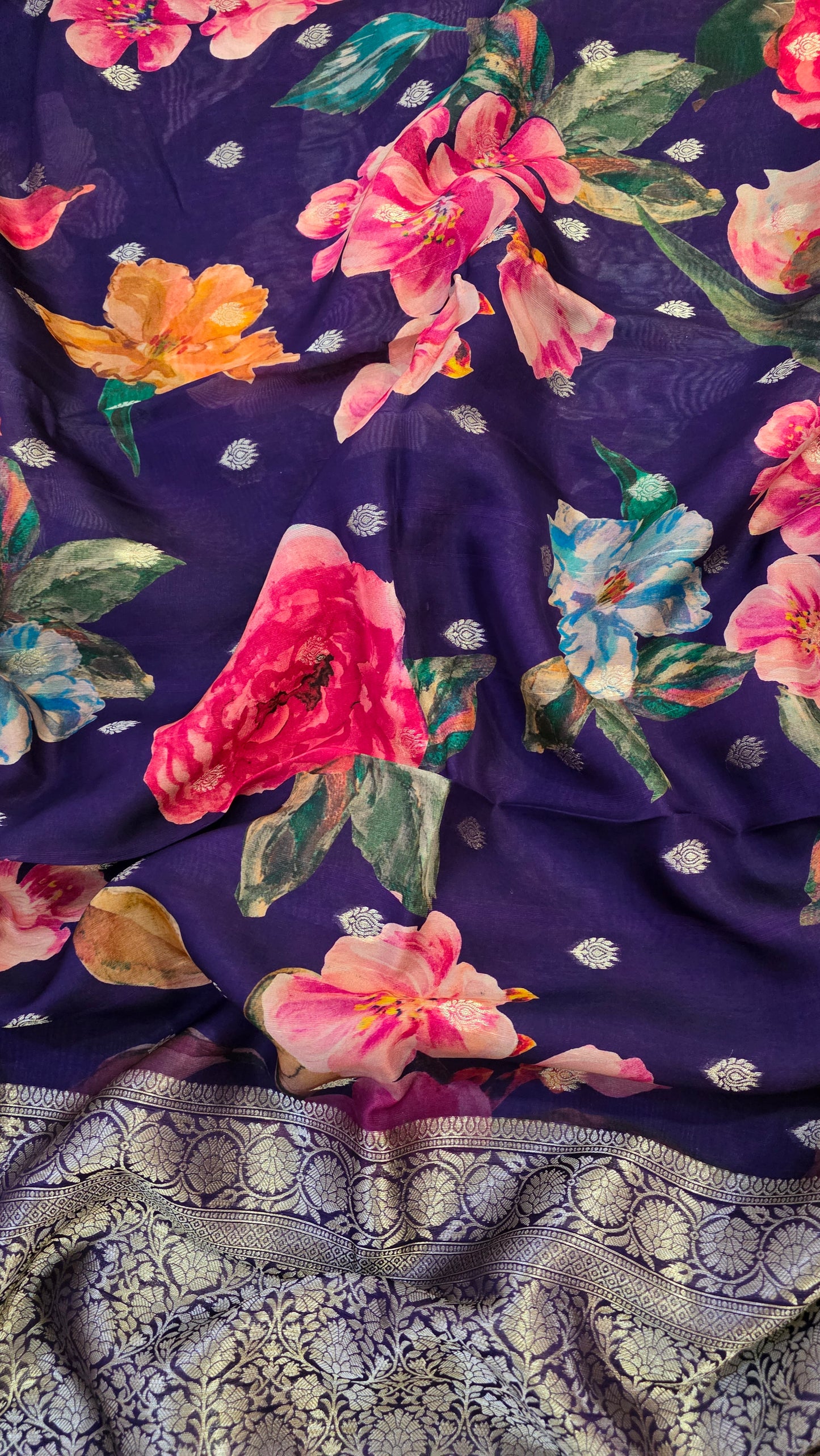 Purple Tussar silk with Banarasi Pallu