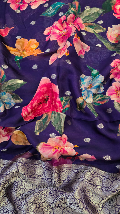 Purple Tussar silk with Banarasi Pallu