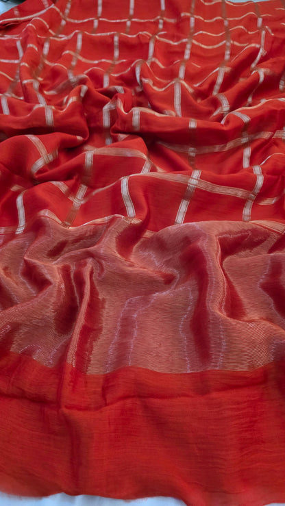 Orange  Viscose Silk Saree