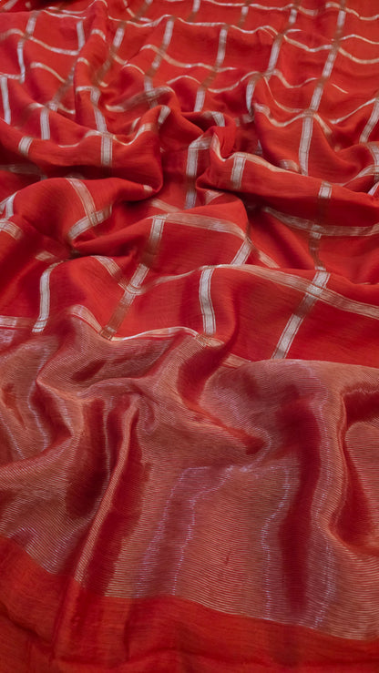Orange  Viscose Silk Saree