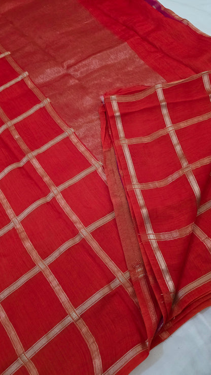 Orange  Viscose Silk Saree