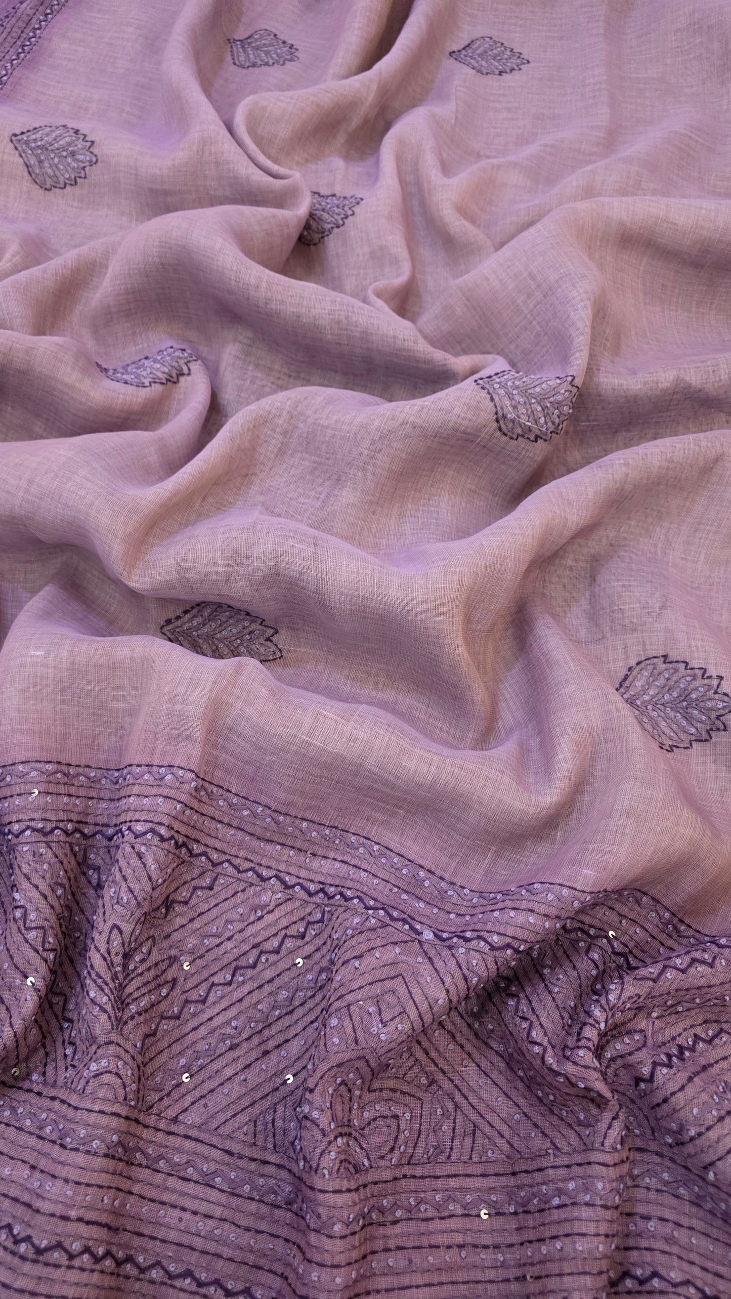 Lavender Embroidered Linen Tissue Silk Saree